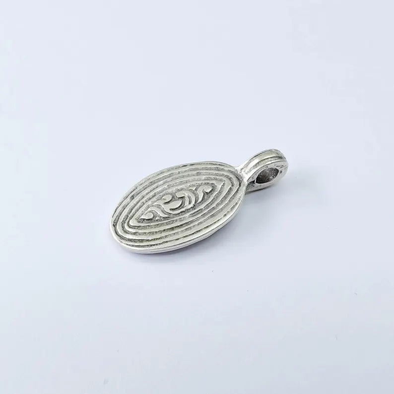 Oval Wave Charm Pendant, Minimal Ocean Design, Antique Silver Plated, 30x15mm, G37906