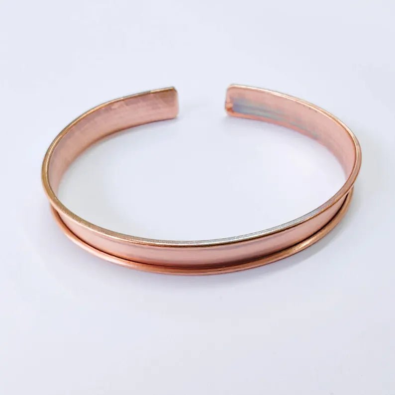 Raw Copper Cuff Bracelet, 8mm Wide Adjustable Bangle, Open Back Design, G37853