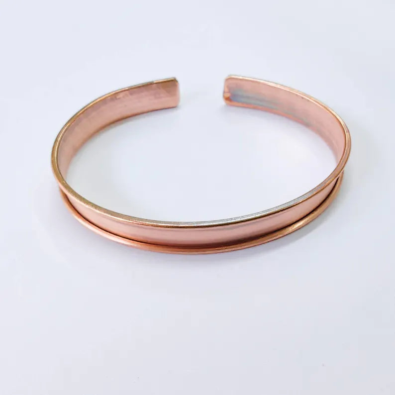 Raw Copper Cuff Bracelet, 8mm Wide Adjustable Bangle, Open Back Design, G37853