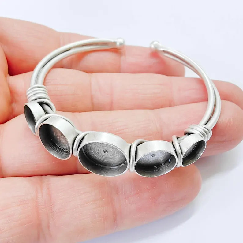 Adjustable Bracelet Blank, Multi Bezel Cuff, 8mm 10mm 12mm Round Settings, Bracelet Base, G37856
