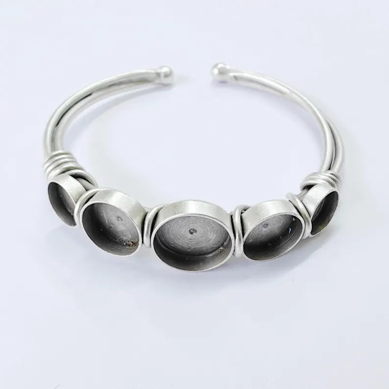 Adjustable Bracelet Blank, Multi Bezel Cuff, 8mm 10mm 12mm Round Settings, Bracelet Base, G37856