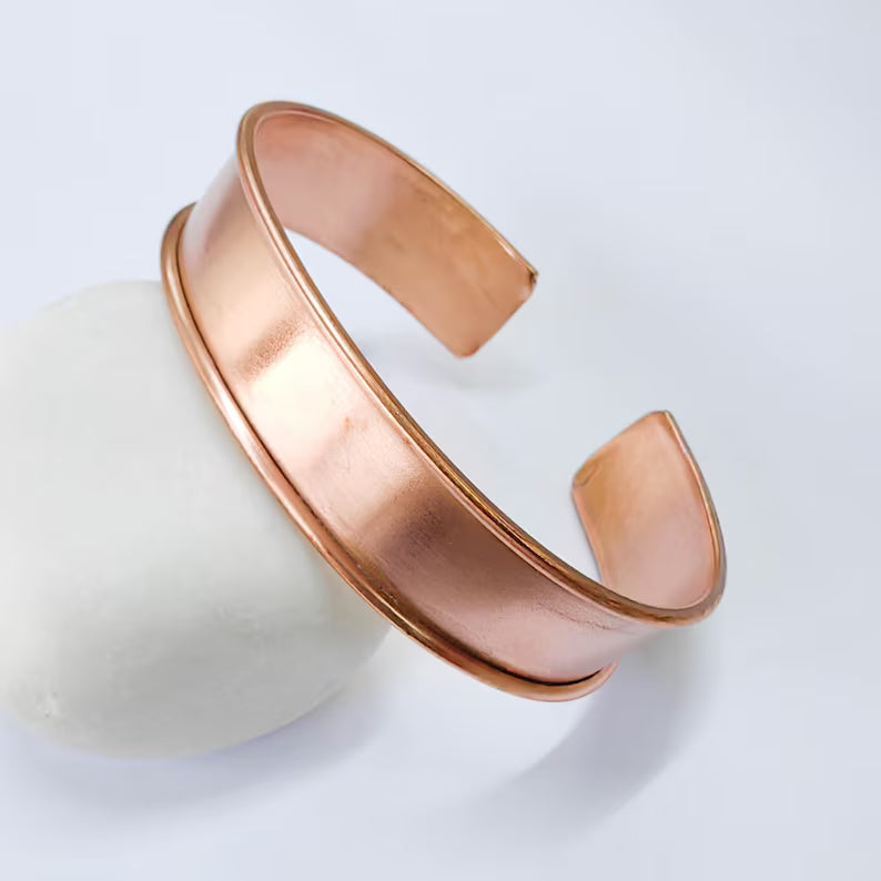 Raw Copper Cuff Bracelet, 15mm Wide Adjustable Bangle, Open Back Design, G37855