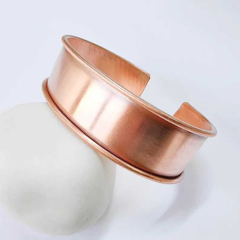 Raw Copper Cuff Bracelet, 20mm Wide Adjustable Bangle, Open Back Design, G37859