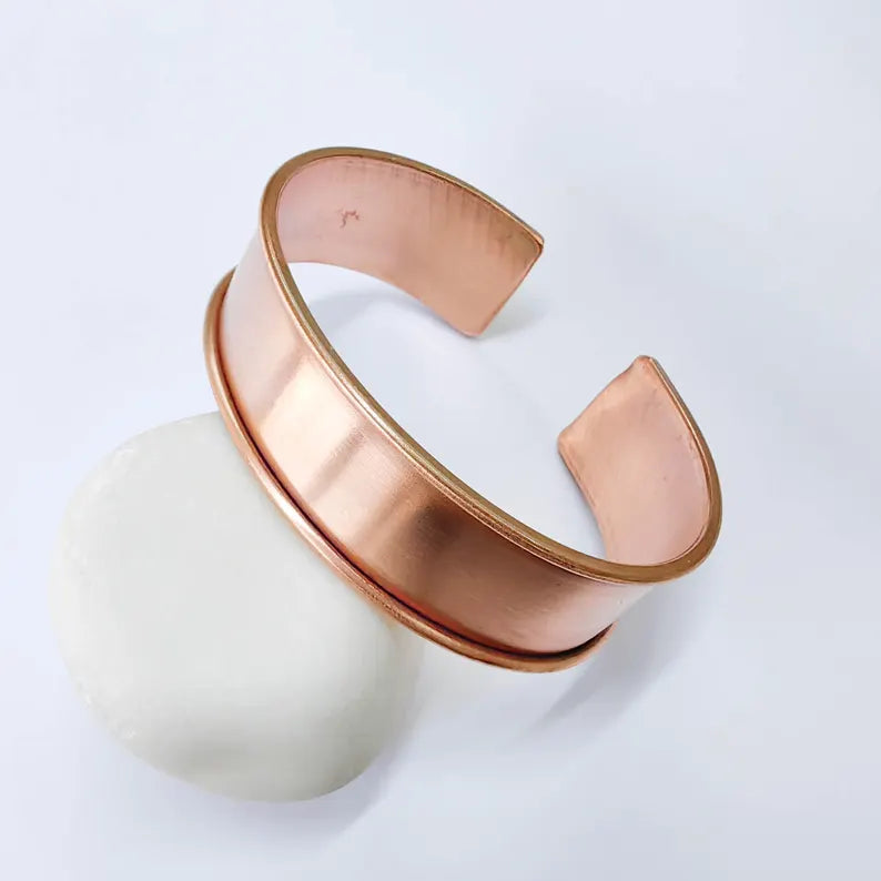 Raw Copper Cuff Bracelet, 20mm Wide Adjustable Bangle, Open Back Design, G37859