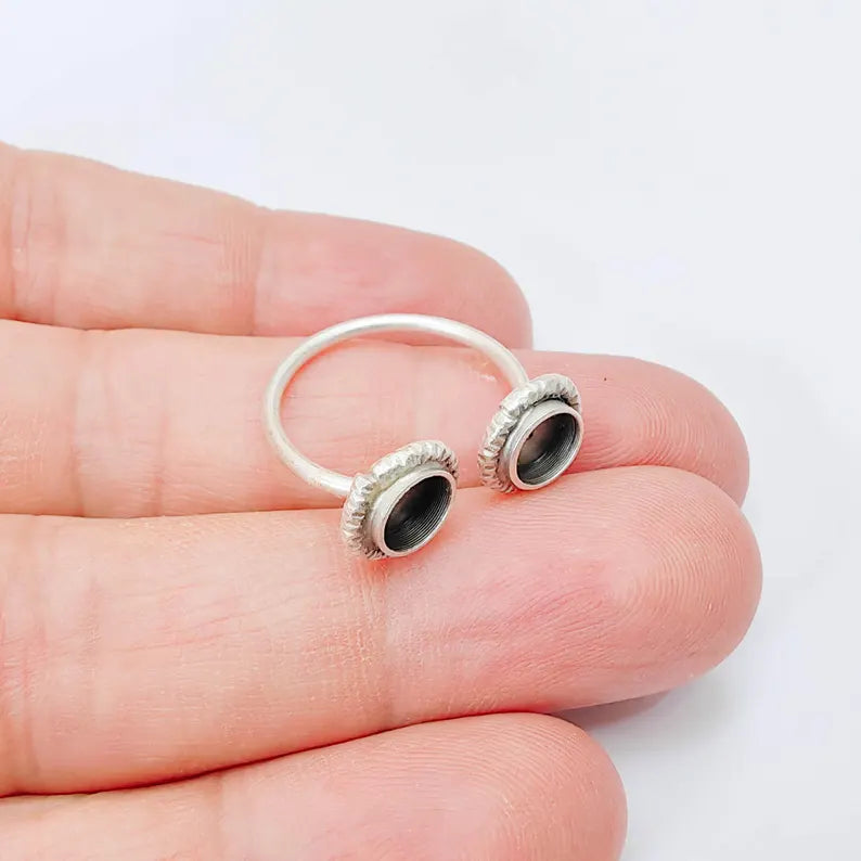 Antique Silver Adjustable Double Bezel Ring Base, 6mm Round Settings, G37912