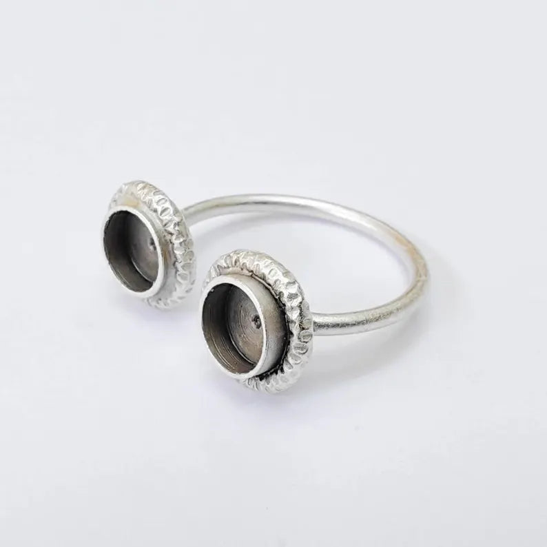 Antique Silver Adjustable Double Bezel Ring Base, 6mm Round Settings, G37912
