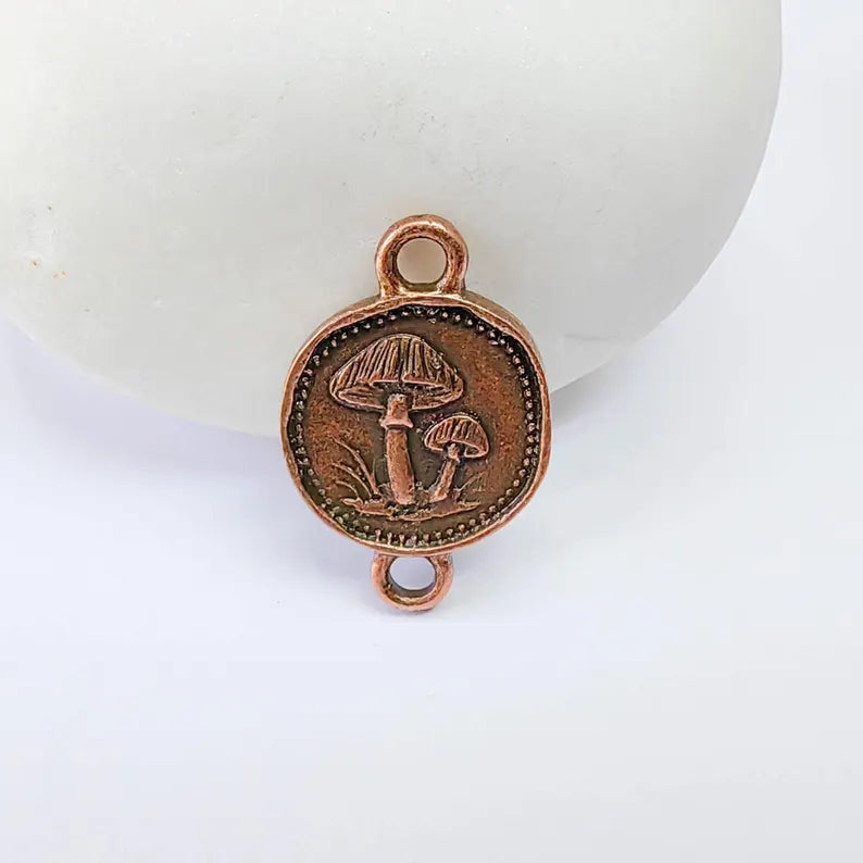 4 Mushroom Charm Connector, Double Sided Forest Nature Design, Antique Copper Plated, 20x13mm, G37886