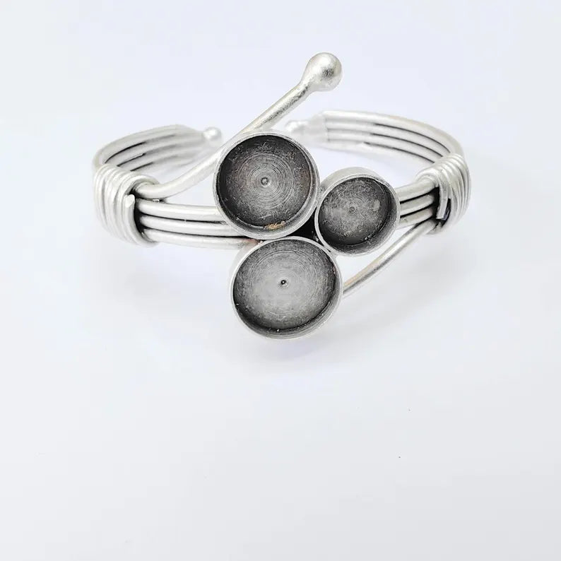 Multi Bezel Cuff, Adjustable Bracelet Blank, 10mm 12mm 14mm Settings, Layered Base, G37923