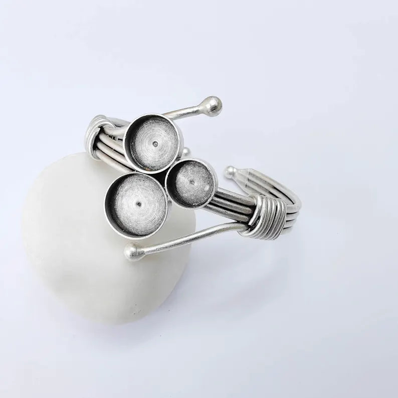 Multi Bezel Cuff, Adjustable Bracelet Blank, 10mm 12mm 14mm Settings, Layered Base, G37923