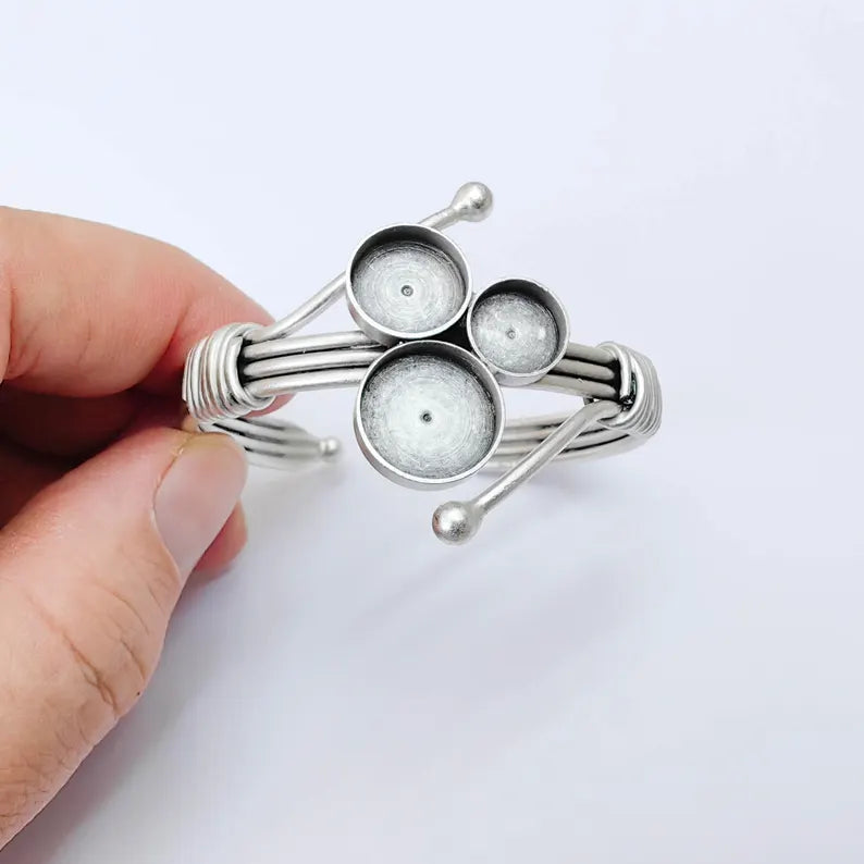 Multi Bezel Cuff, Adjustable Bracelet Blank, 10mm 12mm 14mm Settings, Layered Base, G37923