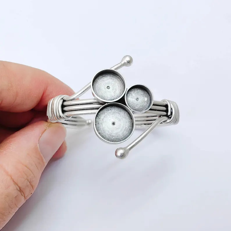 Multi Bezel Cuff, Adjustable Bracelet Blank, 10mm 12mm 14mm Settings, Layered Base, G37923