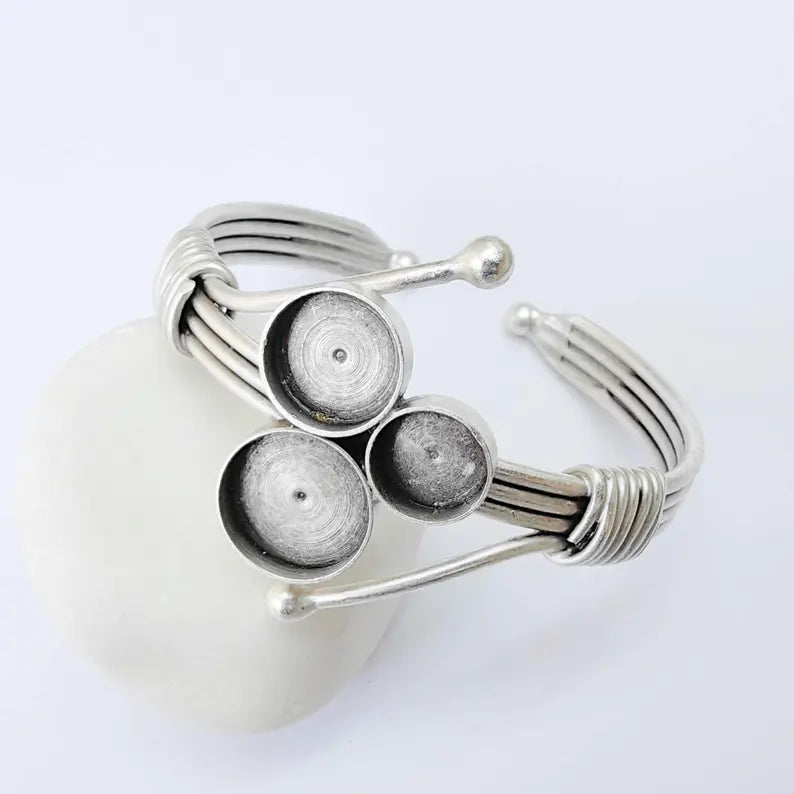 Multi Bezel Cuff, Adjustable Bracelet Blank, 10mm 12mm 14mm Settings, Layered Base, G37923