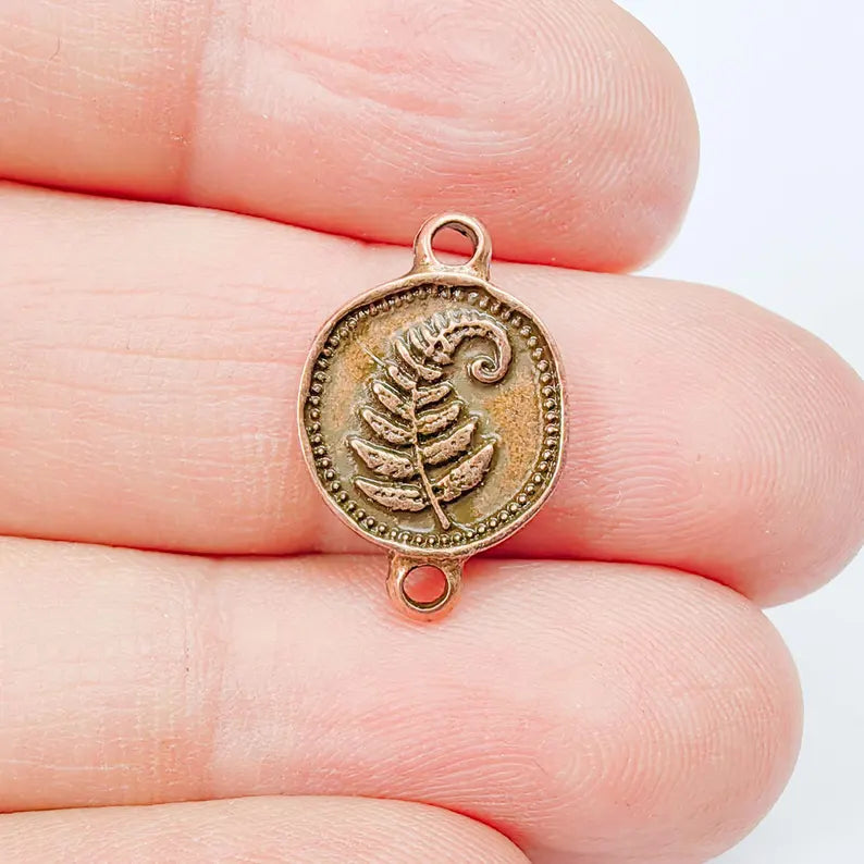 4 Fern Leaf Connector Charm, Botanical Nature Design, Double Sided, 19x13mm, Antique Copper Plated G37895