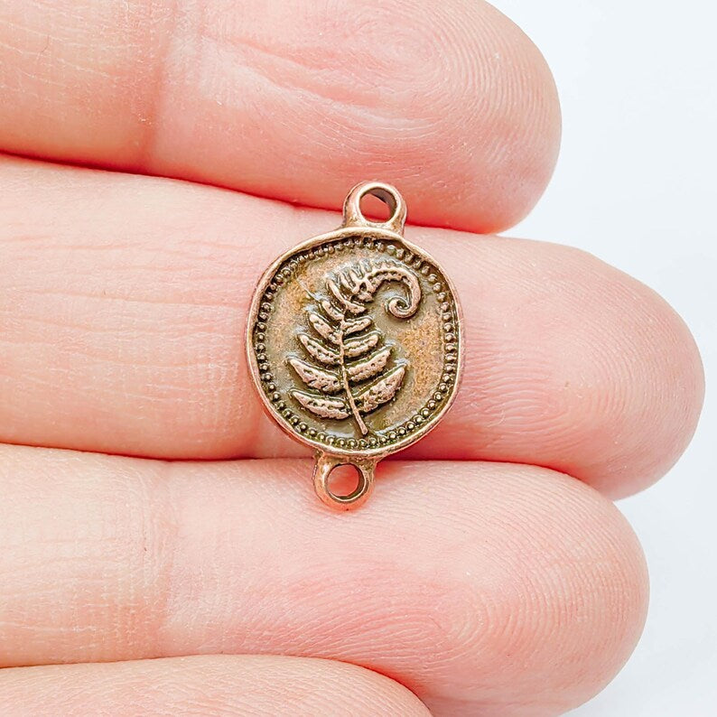4 Fern Leaf Connector Charm, Botanical Nature Design, Double Sided, 19x13mm, Antique Copper Plated G37895