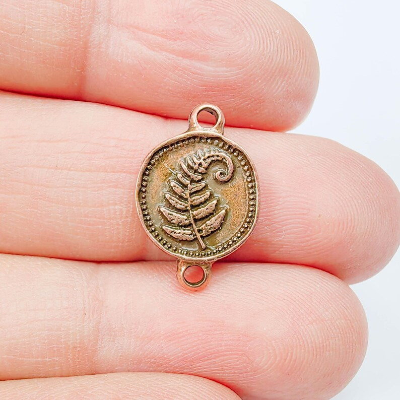 4 Fern Leaf Connector Charm, Botanical Nature Design, Double Sided, 19x13mm, Antique Copper Plated G37895