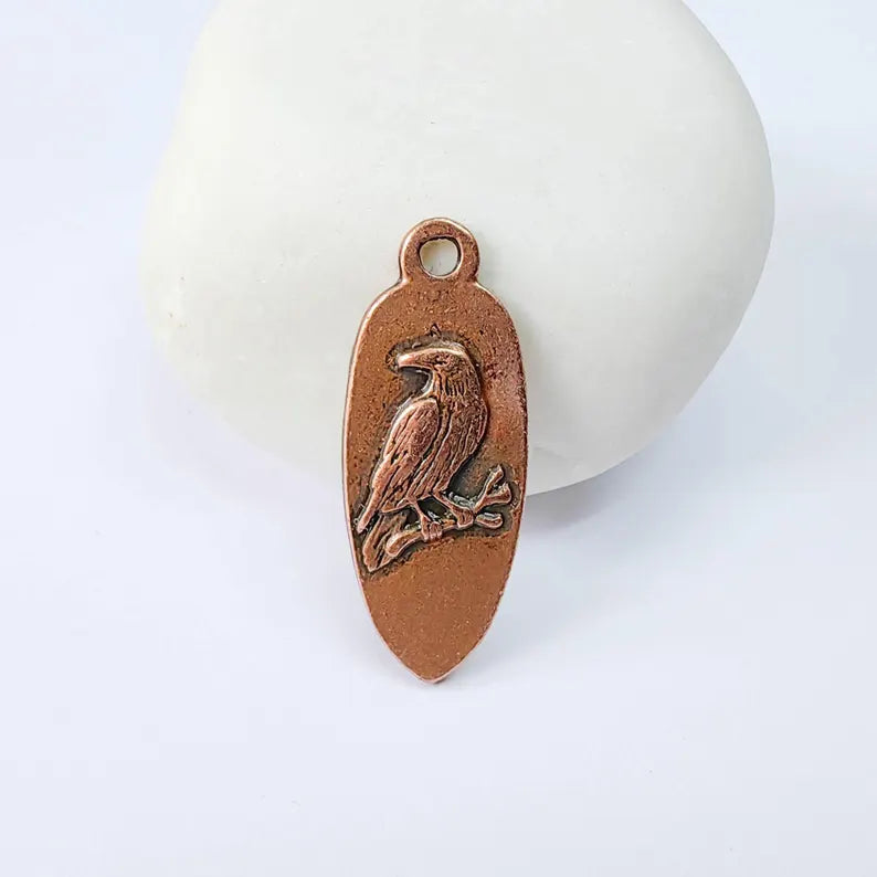 2 Raven Bird Charm Pendant, Double Sided Animal Nature Design, 30x12mm, Antique Copper Plated G37888