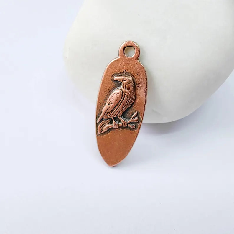 2 Raven Bird Charm Pendant, Double Sided Animal Nature Design, 30x12mm, Antique Copper Plated G37888