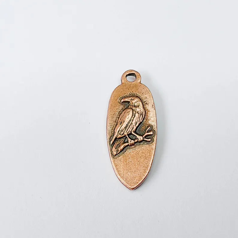 2 Raven Bird Charm Pendant, Double Sided Animal Nature Design, 30x12mm, Antique Copper Plated G37888