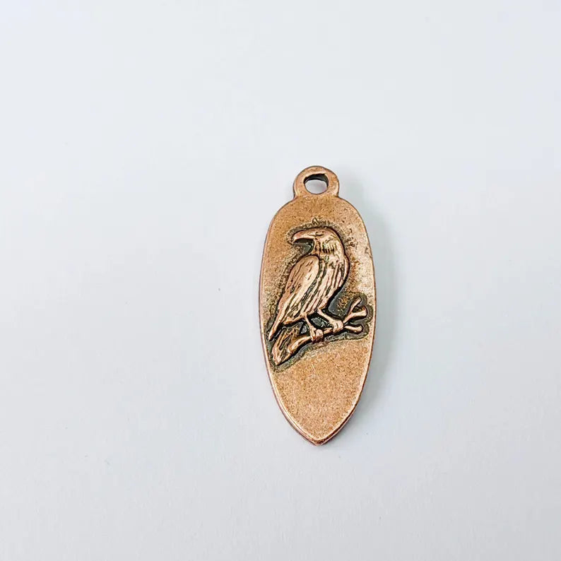 2 Raven Bird Charm Pendant, Double Sided Animal Nature Design, 30x12mm, Antique Copper Plated G37888