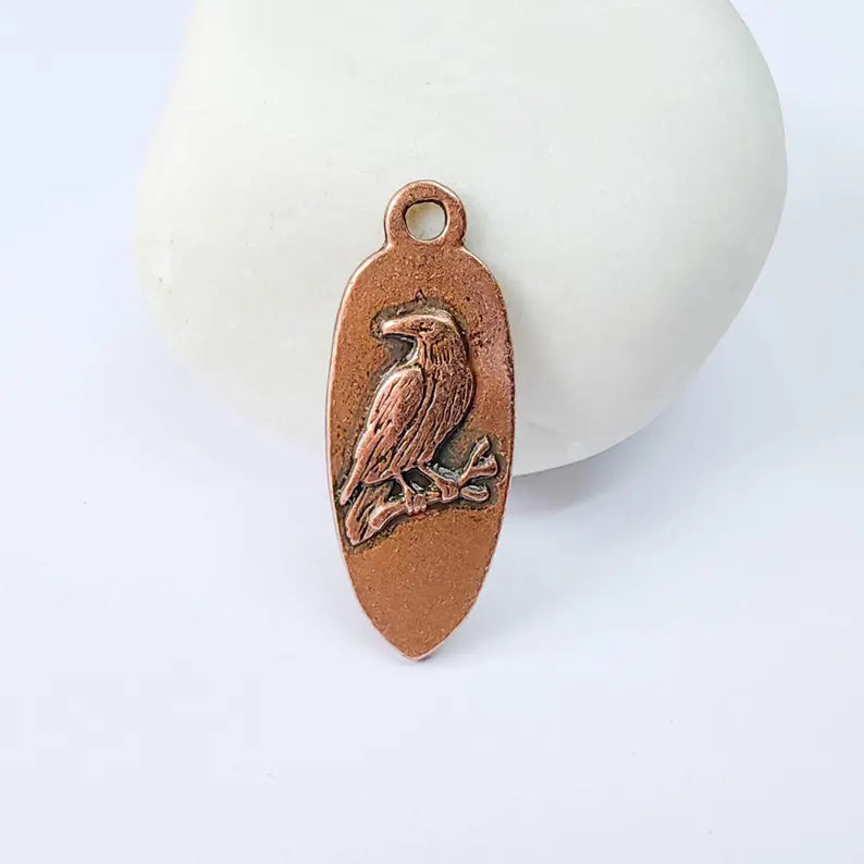 2 Raven Bird Charm Pendant, Double Sided Animal Nature Design, 30x12mm, Antique Copper Plated G37888