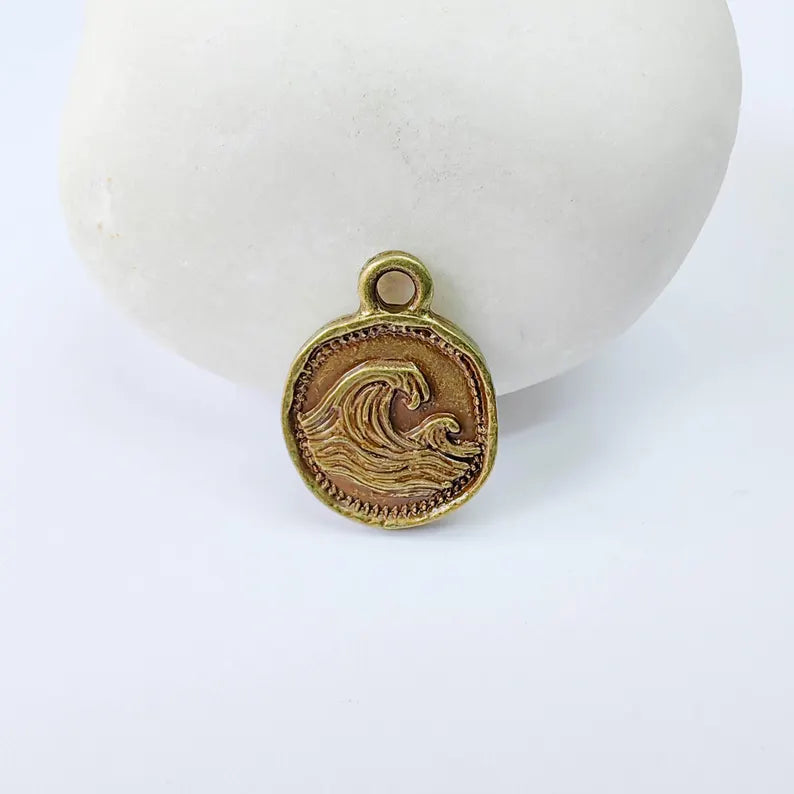 4 Pcs Ocean Wave Charm, Bracelet, Earring Sea Symbol, Boho Beach, Antique Bronze Plated 16x13mm G37902