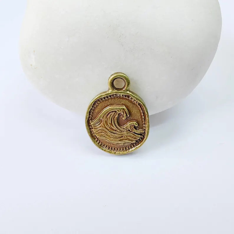 4 Pcs Ocean Wave Charm, Bracelet, Earring Sea Symbol, Boho Beach, Antique Bronze Plated 16x13mm G37902