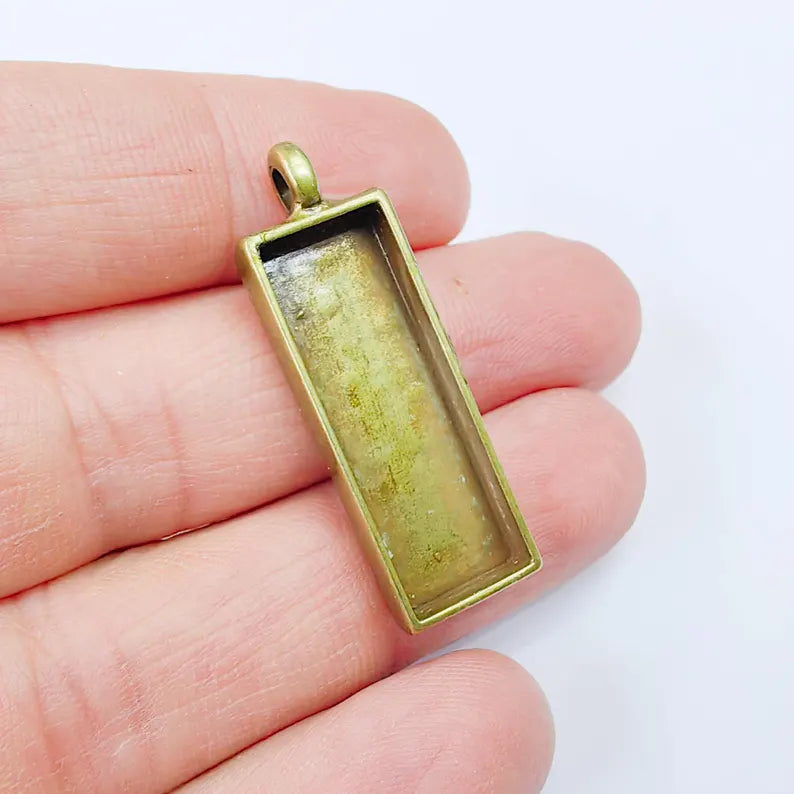Rectangle Pendant Blank, Resin Bezel Base (30x10mm), Antique Bronze Plated G37908