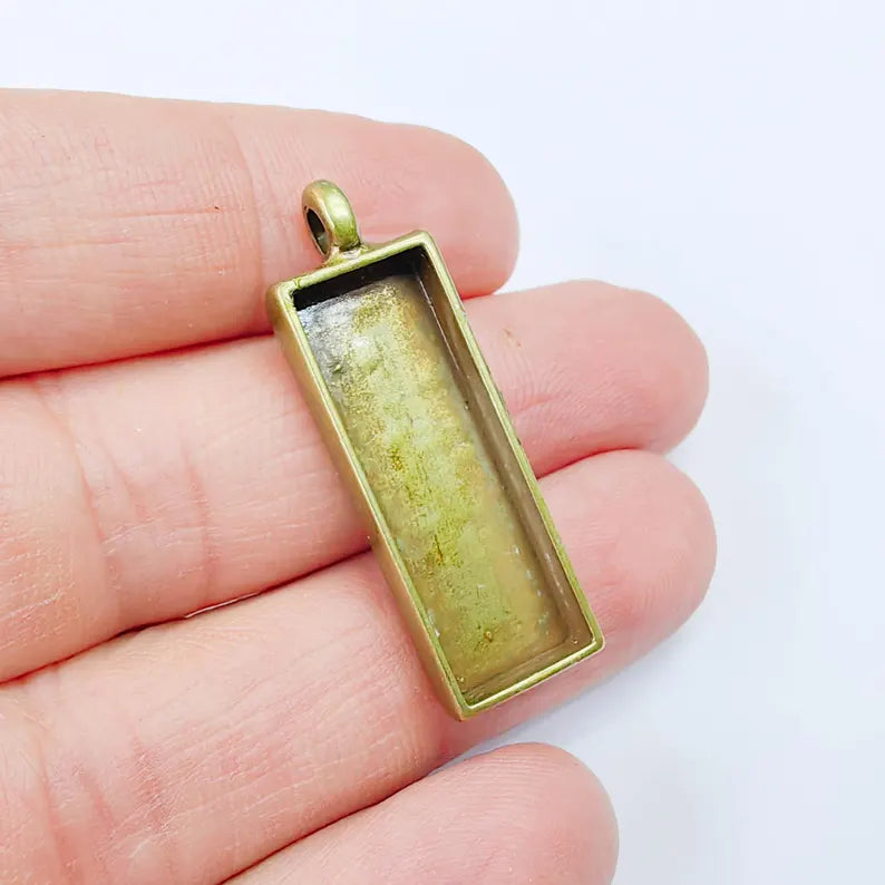 Rectangle Pendant Blank, Resin Bezel Base (30x10mm), Antique Bronze Plated G37908