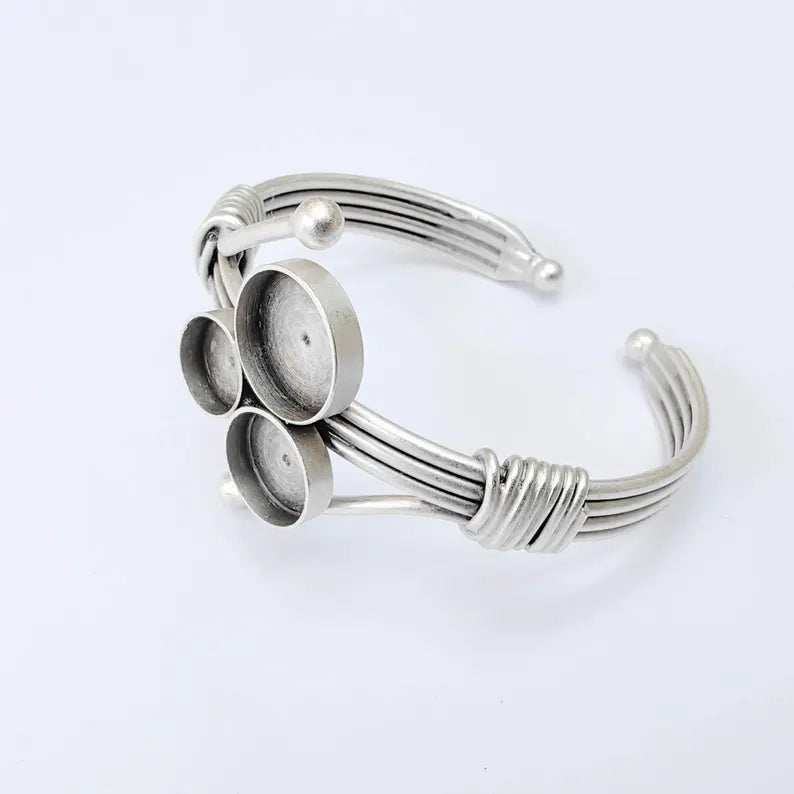 Multi Bezel Cuff, Adjustable Bracelet Blank, 10mm 12mm 14mm Settings, Layered Base, G37923