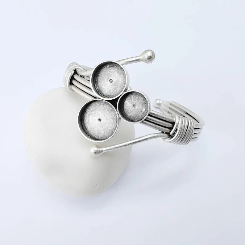 Multi Bezel Cuff, Adjustable Bracelet Blank, 10mm 12mm 14mm Settings, Layered Base, G37923