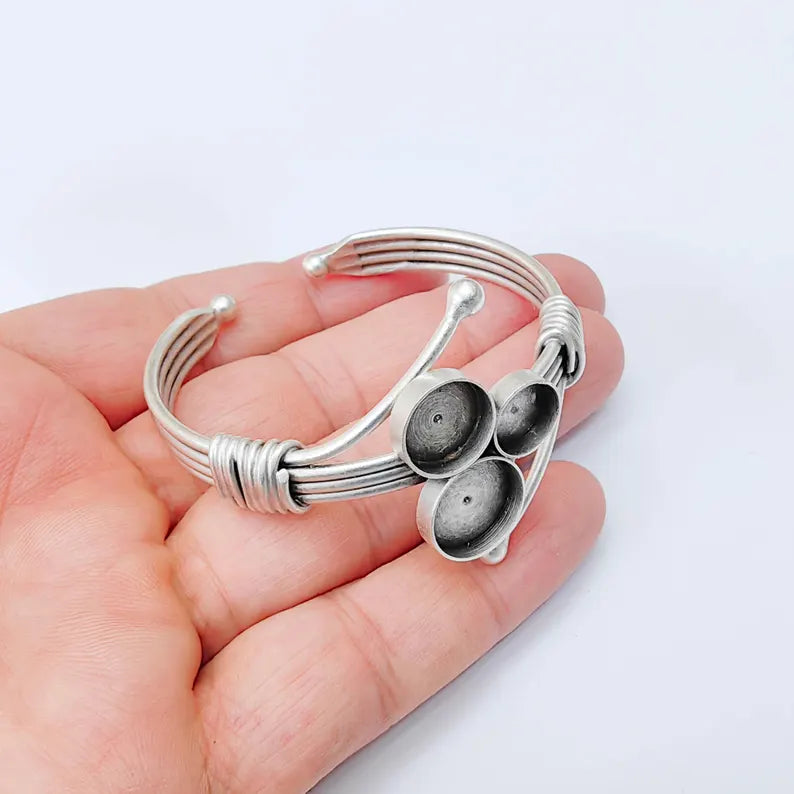 Multi Bezel Cuff, Adjustable Bracelet Blank, 10mm 12mm 14mm Settings, Layered Base, G37923