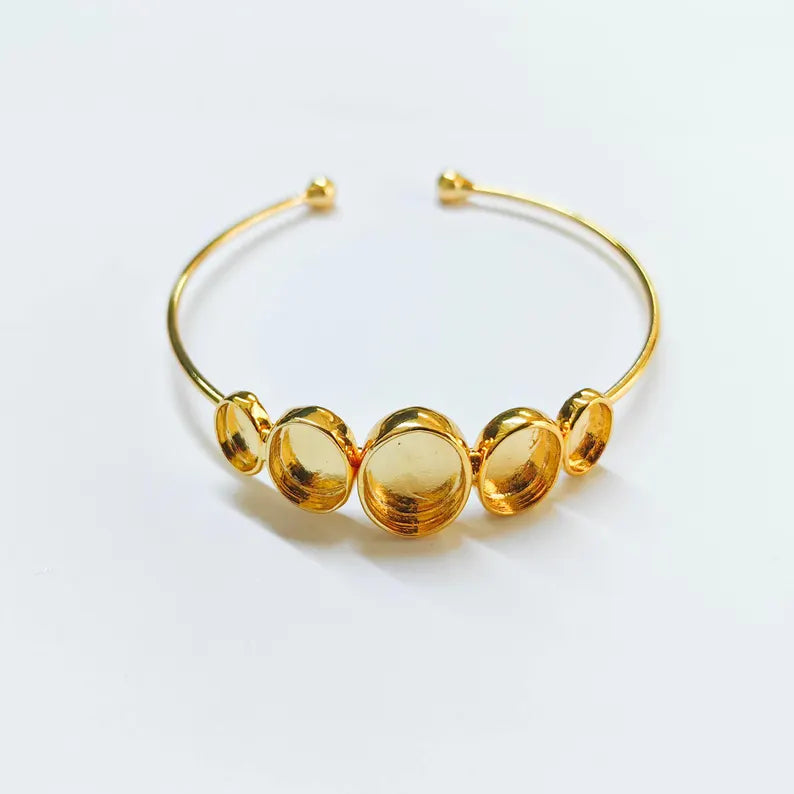Adjustable Bracelet Blank, Multi Oval Bezel Cuff, 13x10mm 11x9mm 9x6mm Settings, Shiny Gold G37960