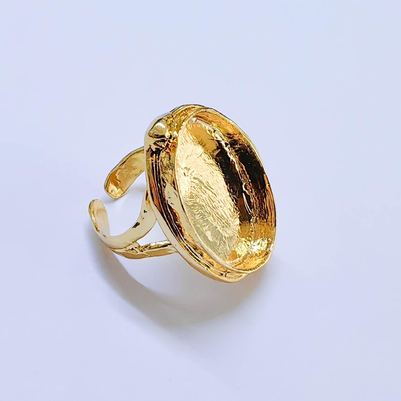 Ring Blank Settings Mosaic Bezel Base Cabochon Mountings (25x18mm) Adjustable Shiny Gold Brass G37961