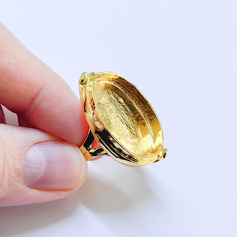 Ring Blank Settings Mosaic Bezel Base Cabochon Mountings (25x18mm) Adjustable Shiny Gold Brass G37961