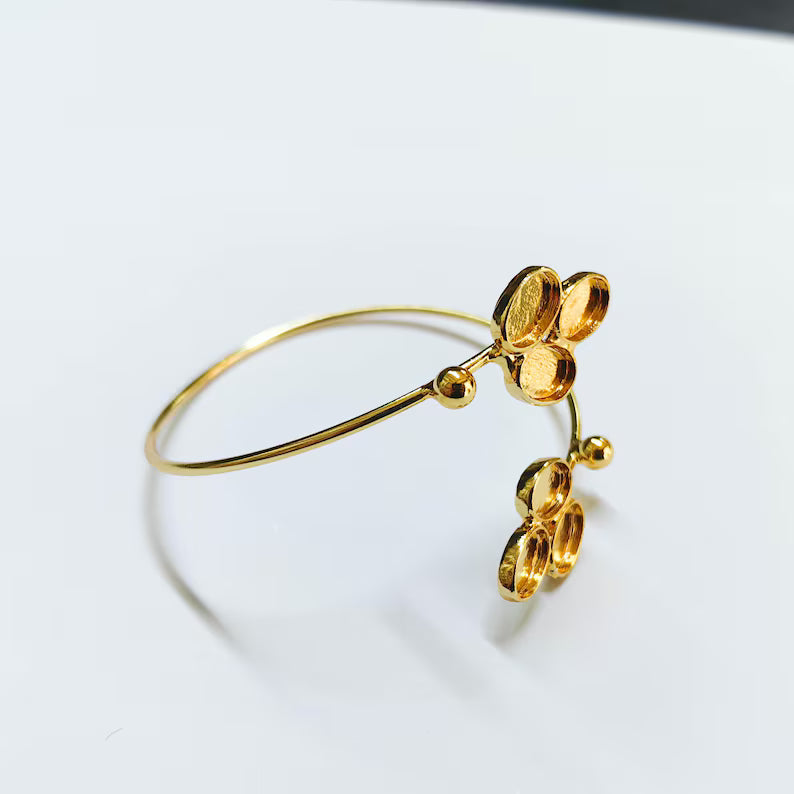 Shiny Gold Bracelet, Bangle Bezel, Wrap Cuff Blank Cabochon Base Adjustable Brass (9x6mm) G37962