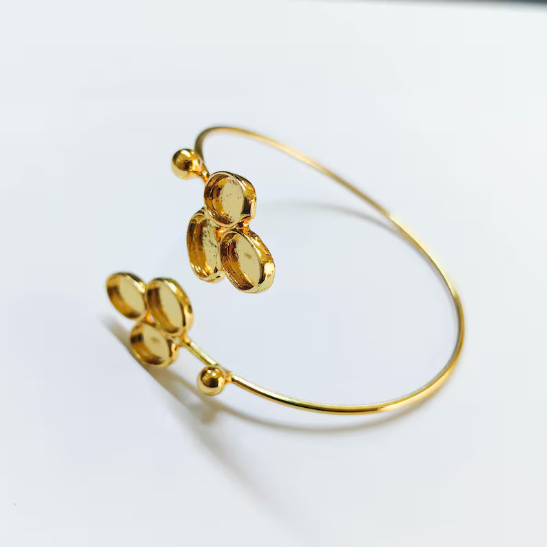 Shiny Gold Bracelet, Bangle Bezel, Wrap Cuff Blank Cabochon Base Adjustable Brass (9x6mm) G37962