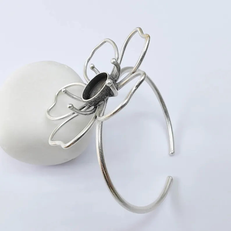 Flower Bezel Cuff, Adjustable Bracelet Blank, 12mm Round Setting, Open Floral Bracelet Base, G37939