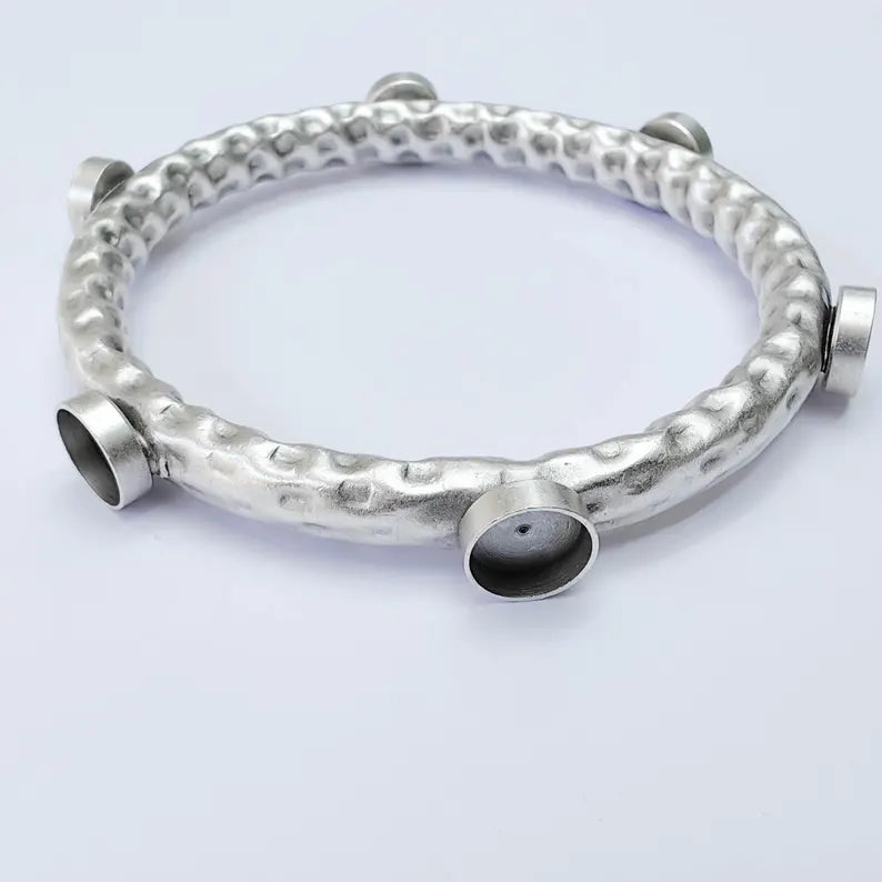 Bangle Bracelet Blank 10mm Bezel, Antique Silver Adjustable Look Bracelet Base, Jewelry Making, G37969
