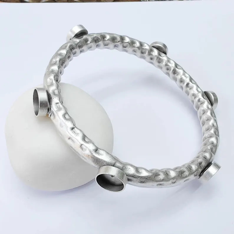 Bangle Bracelet Blank 10mm Bezel, Antique Silver Adjustable Look Bracelet Base, Jewelry Making, G37969