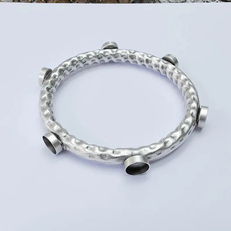 Bangle Bracelet Blank 10mm Bezel, Antique Silver Adjustable Look Bracelet Base, Jewelry Making, G37969