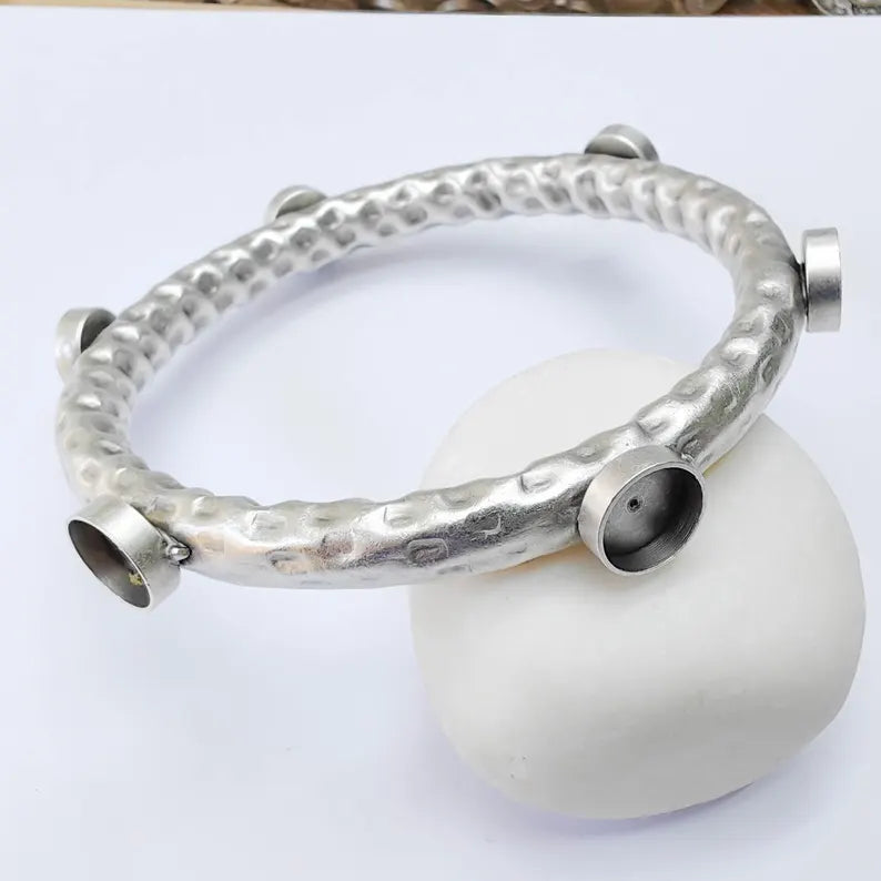 Bangle Bracelet Blank 10mm Bezel, Antique Silver Adjustable Look Bracelet Base, Jewelry Making, G37969