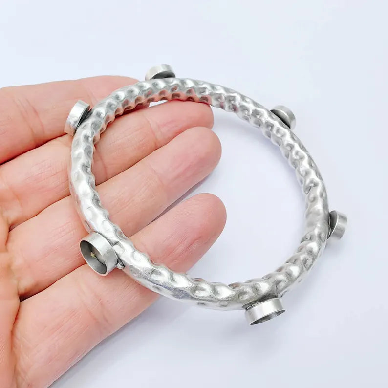 Bangle Bracelet Blank 10mm Bezel, Antique Silver Adjustable Look Bracelet Base, Jewelry Making, G37969
