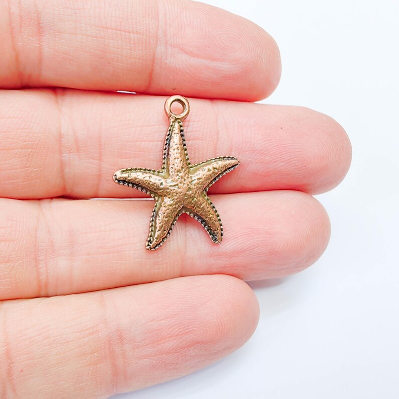 2 Starfish Charm Pendant, Ocean Sea Star Design, Copper Plated, 26x23mm, G37973