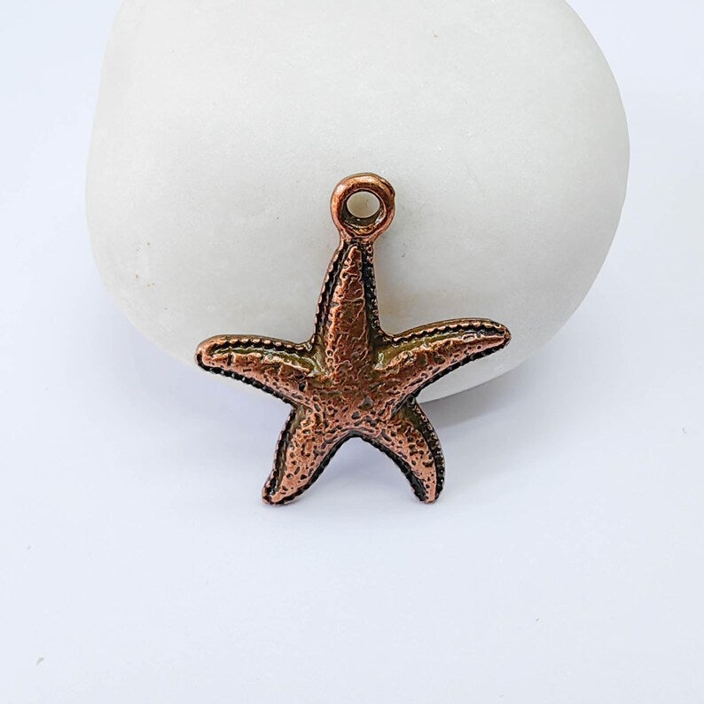 2 Starfish Charm Pendant, Ocean Sea Star Design, Copper Plated, 26x23mm, G37973