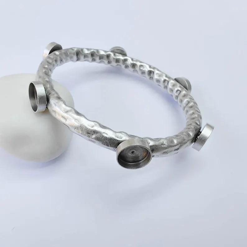 Bangle Bracelet Blank 12mm Bezel, Antique Silver Adjustable Look Bracelet Base, Jewelry Making, G37981