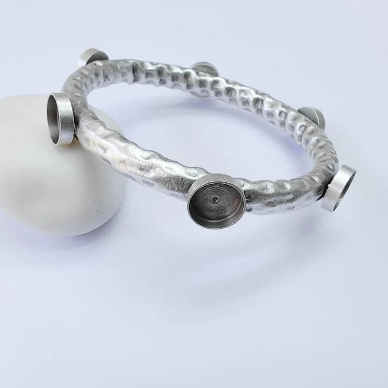 Bangle Bracelet Blank 12mm Bezel, Antique Silver Adjustable Look Bracelet Base, Jewelry Making, G37981