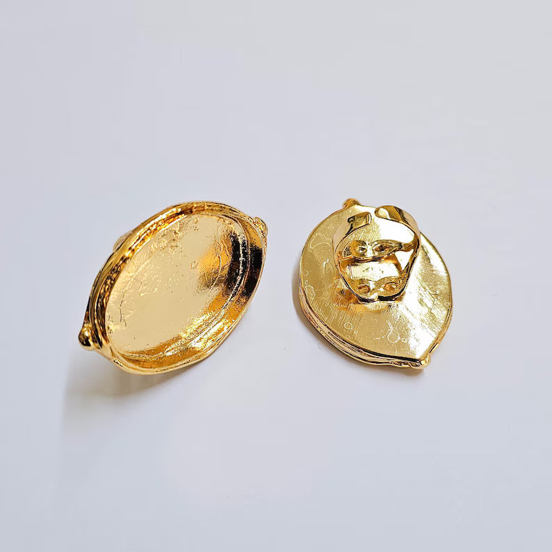 Ring Bezel Base, Oval Setting 39x30mm, 24k Gold Color Adjustable Ring, G37984