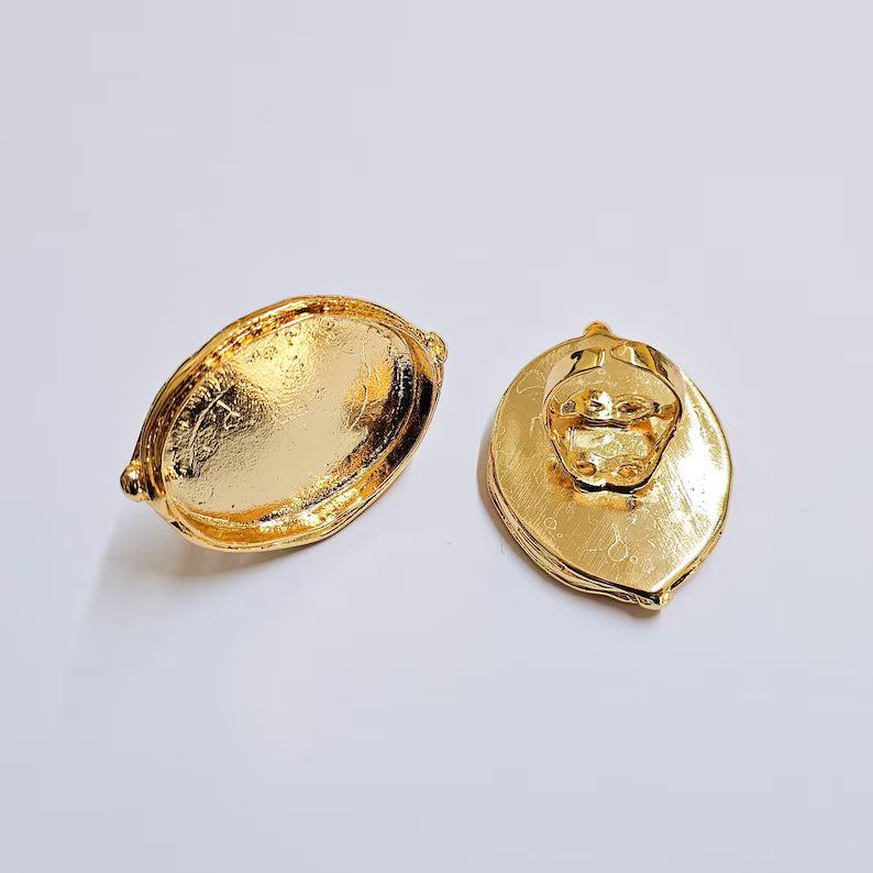 Ring Bezel Base, Oval Setting 39x30mm, 24k Gold Color Adjustable Ring, G37984