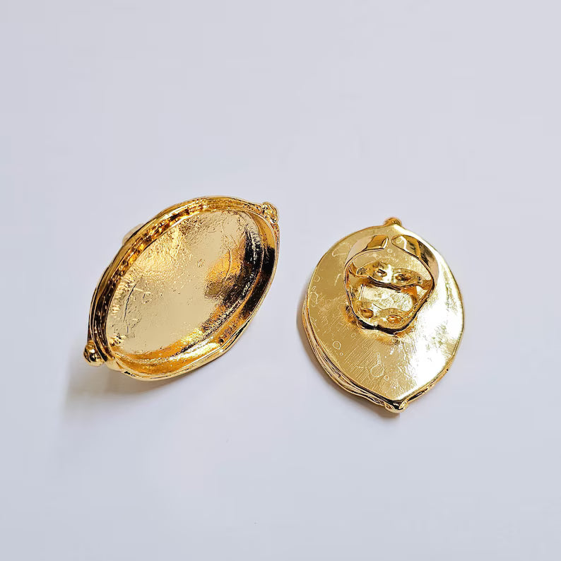 Ring Bezel Base, Oval Setting 39x30mm, 24k Gold Color Adjustable Ring, G37984
