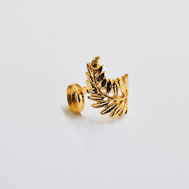Fern Leaf Ring, Oval Bezel 11x9mm, Adjustable 24K Gold Color Ring Setting, G37985